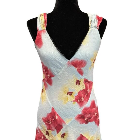 Jones New York 100% Silk Floral Midi Dress Blue Red Yellow Size 12 - Picture 3 of 14